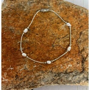 Liquid Silver Pearl Bracelet Barrel Clasp Southwestern Minimalist 6.5 Inch P176